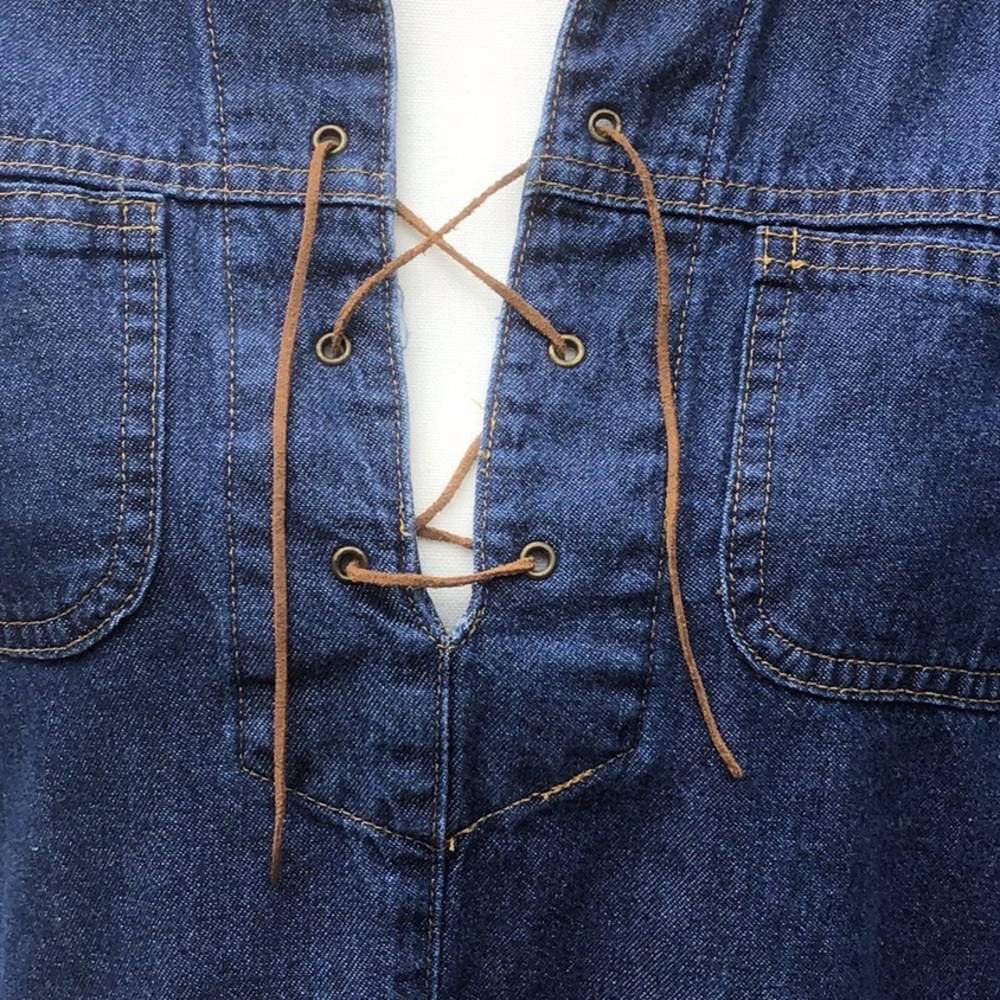 Denim LS shirt w/leather lace up. Sz M - Picture 2 of 5